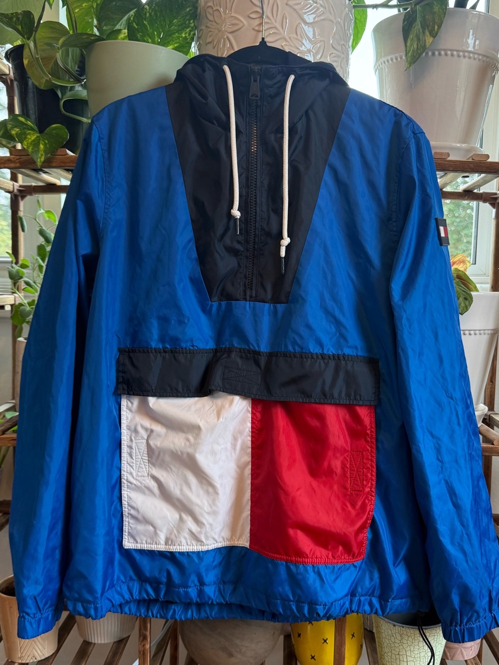 Tommy Hilfiger Blue Windbreaker with Red & White Colorblock Pocket